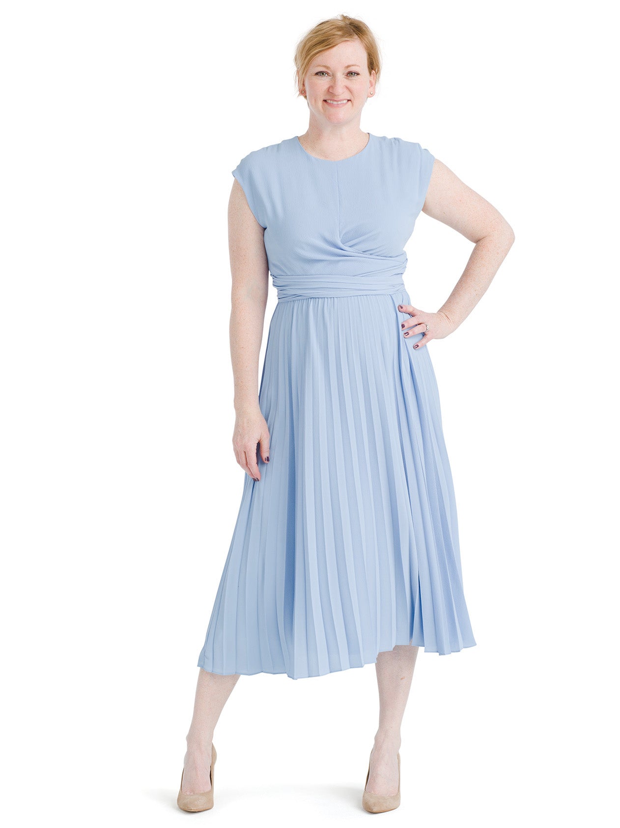 Sky Blue Pleated Faux Wrap Dress | Maggy London | Gwynnie Bee Rental  Subscription